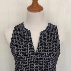 Ann Taylor Sleeveless Navy & White Blouse